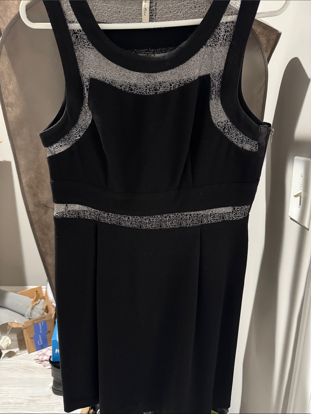 BCBGeneration Black Sleeveless Dress with Silver Mesh Accents